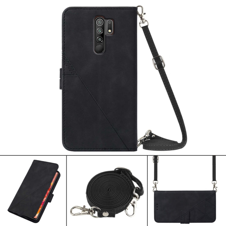 For Xiaomi Redmi 9 / 9 Power / Poco M2 Crossbody 3D Embossed Flip Leather Phone Case(Black) - Xiaomi Cases by PMC TechLife | Online Shopping South Africa | PMC TechLife
