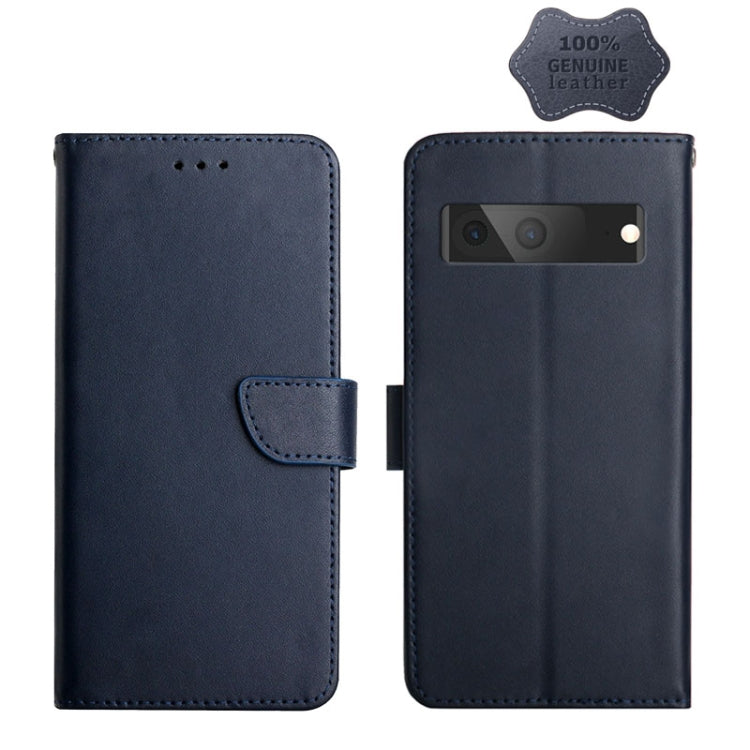 For Google Pixel 7 Genuine Leather Fingerprint-proof Horizontal Flip Phone Case(Blue) - Google Cases by PMC TechLife | Online Shopping South Africa | PMC TechLife | Buy Now Pay Later Mobicred