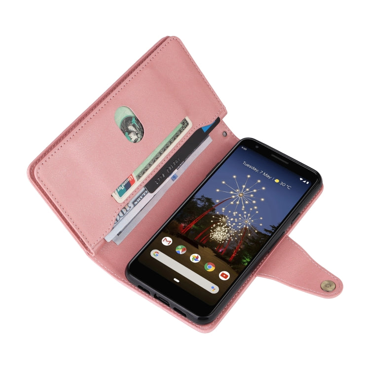 For Google Pixel 3A Rivet Buckle 9 Cards Three Fold Leather Phone Case(Rose Gold) - Google Cases by PMC TechLife | Online Shopping South Africa | PMC TechLife | Buy Now Pay Later Mobicred