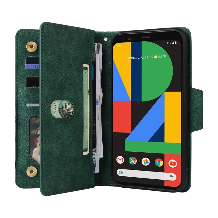 For Google Pixel 4 Rivet Buckle 9 Cards Three Fold Leather Phone Case(Green) - free shipping - PMC TechLife - Order now!