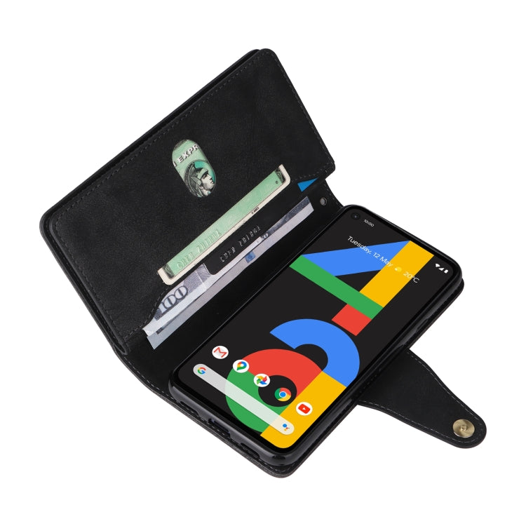 For Google Pixel 4A 4G Rivet Buckle 9 Cards Three Fold Leather Phone Case(Black) - Google Cases by PMC TechLife | Online Shopping South Africa | PMC TechLife | Buy Now Pay Later Mobicred