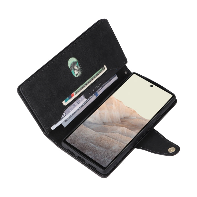 For Google Pixel 6 Pro Rivet Buckle 9 Cards Three Fold Leather Phone Case(Black) - Google Cases by PMC TechLife | Online Shopping South Africa | PMC TechLife | Buy Now Pay Later Mobicred