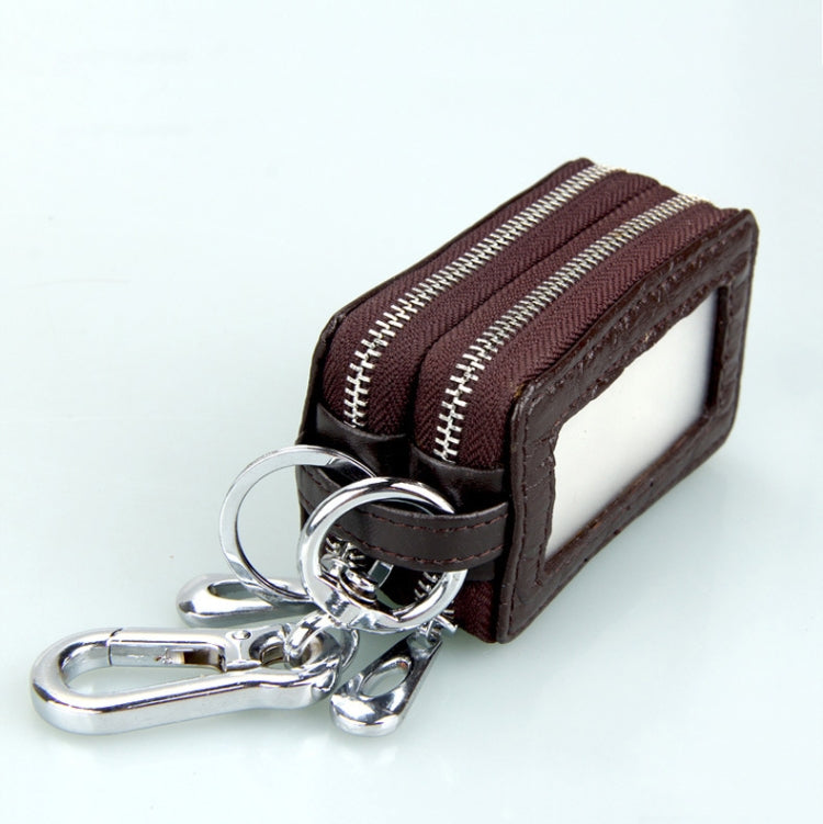 9075 Universal Crocodile Texture Genuine Leather Double Zipper Car Key Case(Coffee) - Car Key Cases by PMC Jewellery | Online Shopping South Africa | PMC Jewellery | Buy Now Pay Later Mobicred