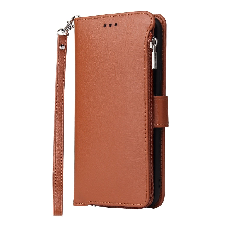 For Huawei P30 Lite Microfiber Zipper Horizontal Flip Leather Case(Brown) - Huawei Cases by PMC TechLife | Online Shopping South Africa | PMC TechLife | Buy Now Pay Later Mobicred