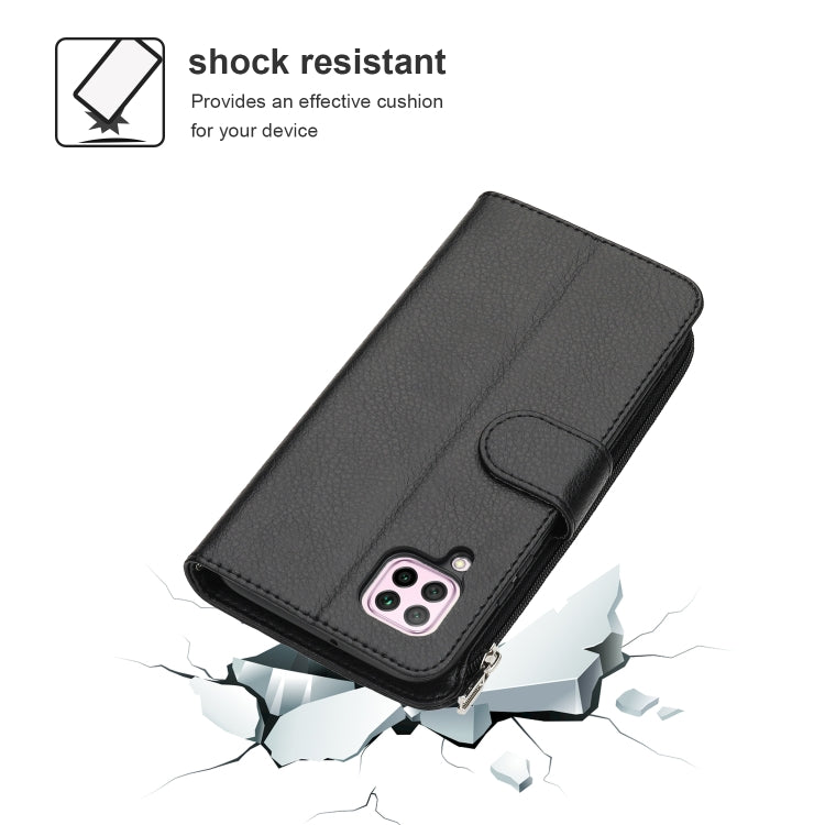 For Huawei P40 Lite / nova 6 SE Microfiber Zipper Horizontal Flip Leather Case(Black) - Huawei Cases by PMC TechLife | Online Shopping South Africa | PMC TechLife | Buy Now Pay Later Mobicred
