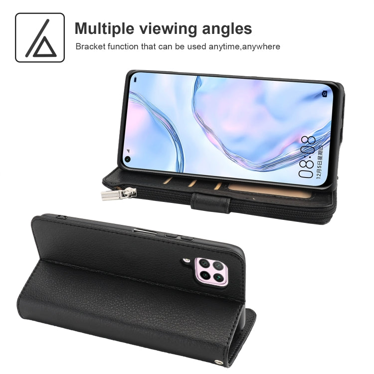For Huawei P40 Lite / nova 6 SE Microfiber Zipper Horizontal Flip Leather Case(Black) - Huawei Cases by PMC TechLife | Online Shopping South Africa | PMC TechLife | Buy Now Pay Later Mobicred