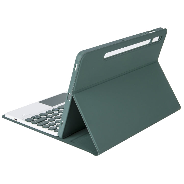 YA08B-A Candy Color Skin Feel Texture Round Keycap Bluetooth Keyboard Leather Case with Touchpad For Samsung Galaxy Tab A8 10.5 2021 SM-X200 / SM-X205(Dark Green) - Samsung Keyboard by PMC Jewellery | Online Shopping South Africa | PMC Jewellery