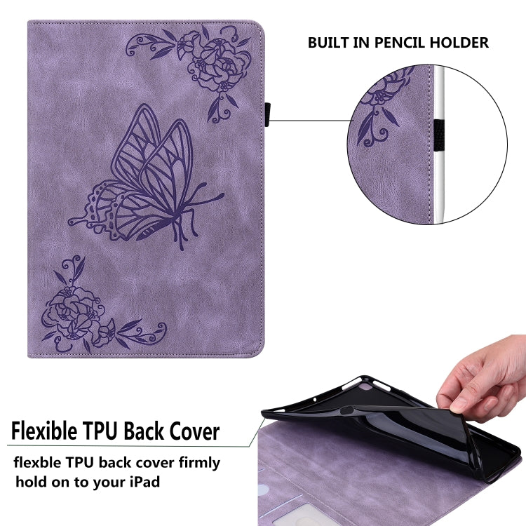 For Huawei MediaPad T5 Butterfly Flower Embossed Leather Tablet Case(Purple) - Huawei by PMC TechLife | Online Shopping South Africa | PMC TechLife | Buy Now Pay Later Mobicred