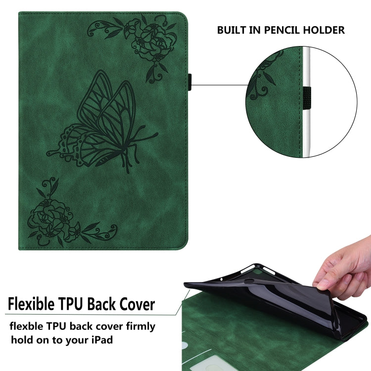For Lenovo Tab P11 TB-J606F Butterfly Flower Embossed Leather Tablet Case(Green) - Lenovo by PMC TechLife | Online Shopping South Africa | PMC TechLife | Buy Now Pay Later Mobicred