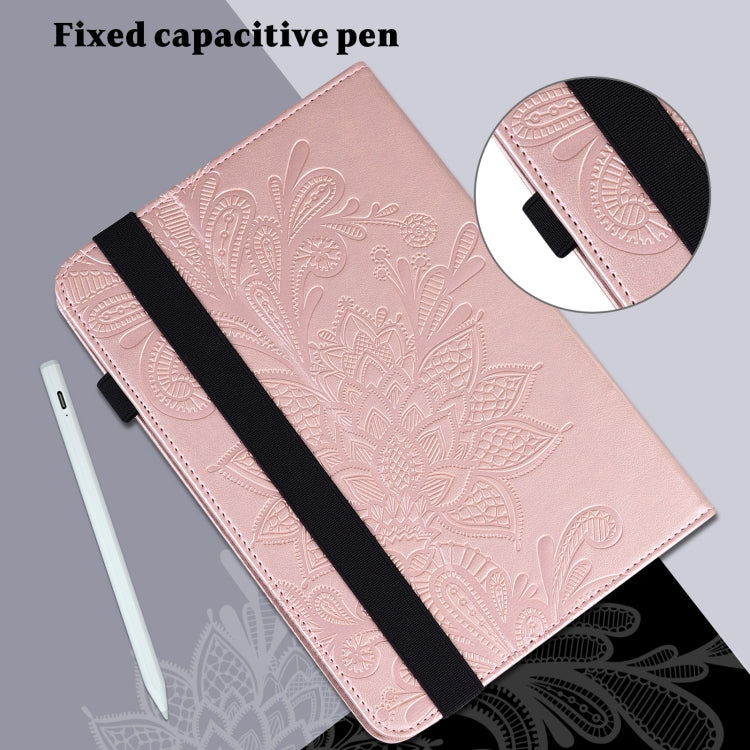 For Lenovo M10 Plus 10.6 3rd Gen 2022 Lace Flower Embossing Pattern Leather Tablet Case(Gold) - Lenovo by PMC TechLife | Online Shopping South Africa | PMC TechLife | Buy Now Pay Later Mobicred