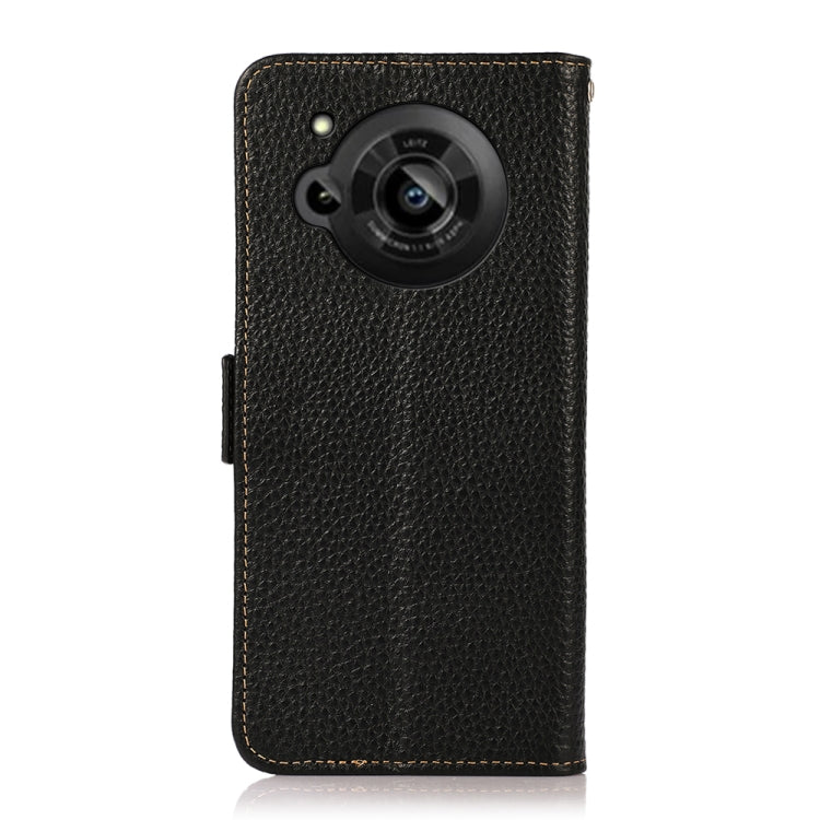 For Sharp Aquos R7 KHAZNEH Side-Magnetic Litchi Genuine Leather RFID Phone Case(Black) - More Brand by PMC TechLife | Online Shopping South Africa | PMC TechLife | Buy Now Pay Later Mobicred