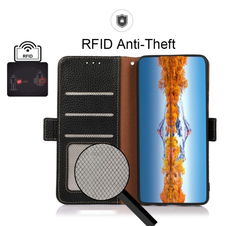 For Sharp Aquos R7 KHAZNEH Side-Magnetic Litchi Genuine Leather RFID Phone Case(Black) - More Brand by PMC TechLife | Online Shopping South Africa | PMC TechLife | Buy Now Pay Later Mobicred