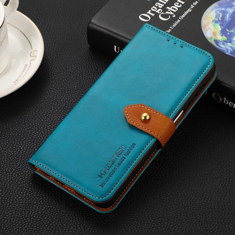 For iPhone 17 Pro Max KHAZNEH Dual-color Cowhide Texture Flip Leather Phone Case(Blue) - free shipping - PMc TechLife - Order now!