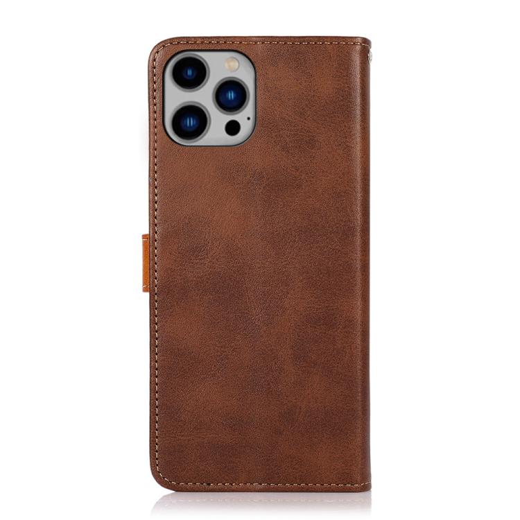 For iPhone 15 Pro Max KHAZNEH Dual-color Cowhide Texture Flip Leather Phone Case(Brown) - iPhone 16e Cases by PMC TechLife | Online Shopping South Africa | PMC TechLife | Buy Now Pay Later Mobicred