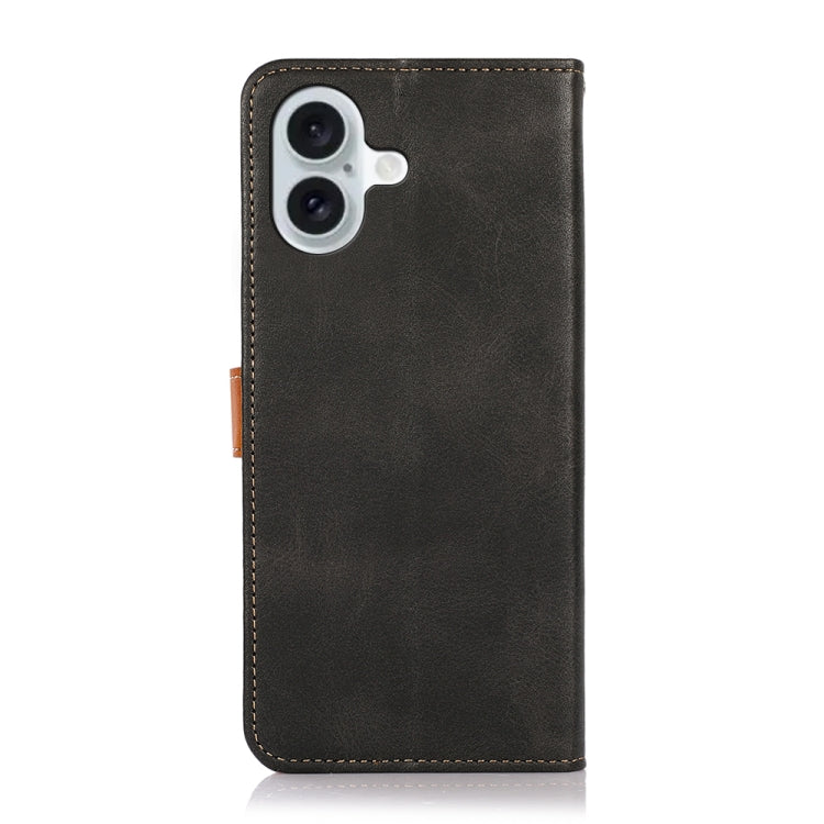 KHAZNEH Dual-color Cowhide Texture Flip Leather Phone Case For iPhone 16(Black) - iPhone 16 Cases by PMC Jewellery | Online Shopping South Africa | PMC Jewellery | Buy Now Pay Later Mobicred