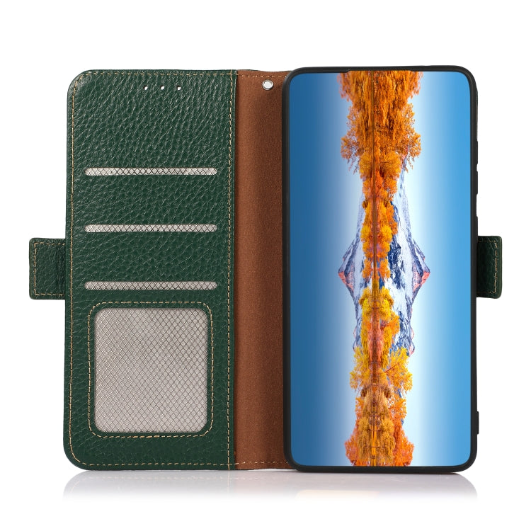 For Nokia C2 2nd Edition KHAZNEH Side-Magnetic Litchi Genuine Leather RFID Phone Case(Green) - Nokia Cases by PMC TechLife | Online Shopping South Africa | PMC TechLife | Buy Now Pay Later Mobicred