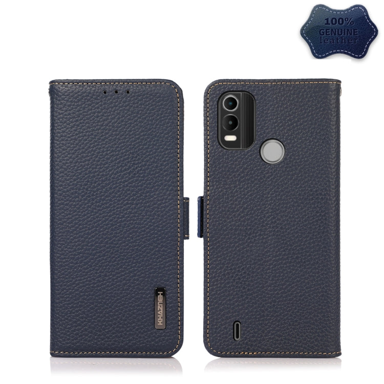 For Nokia C21 Plus KHAZNEH Side-Magnetic Litchi Genuine Leather RFID Phone Case(Blue) - Nokia Cases by PMC TechLife | Online Shopping South Africa | PMC TechLife | Buy Now Pay Later Mobicred