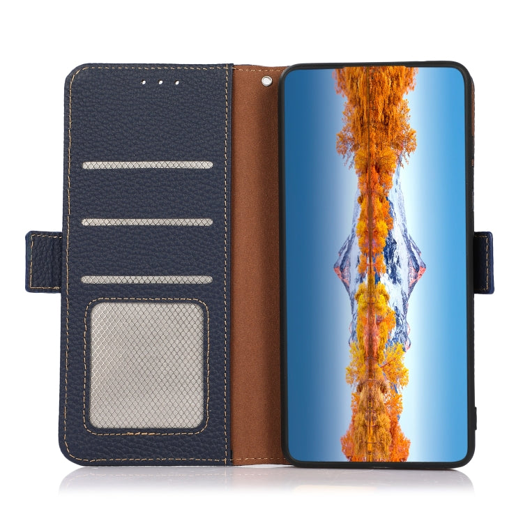 For Nokia C21 Plus KHAZNEH Side-Magnetic Litchi Genuine Leather RFID Phone Case(Blue) - Nokia Cases by PMC TechLife | Online Shopping South Africa | PMC TechLife | Buy Now Pay Later Mobicred