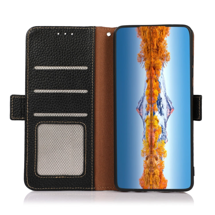 For Nokia C21 KHAZNEH Side-Magnetic Litchi Genuine Leather RFID Phone Case(Black) - Nokia Cases by PMC TechLife | Online Shopping South Africa | PMC TechLife | Buy Now Pay Later Mobicred