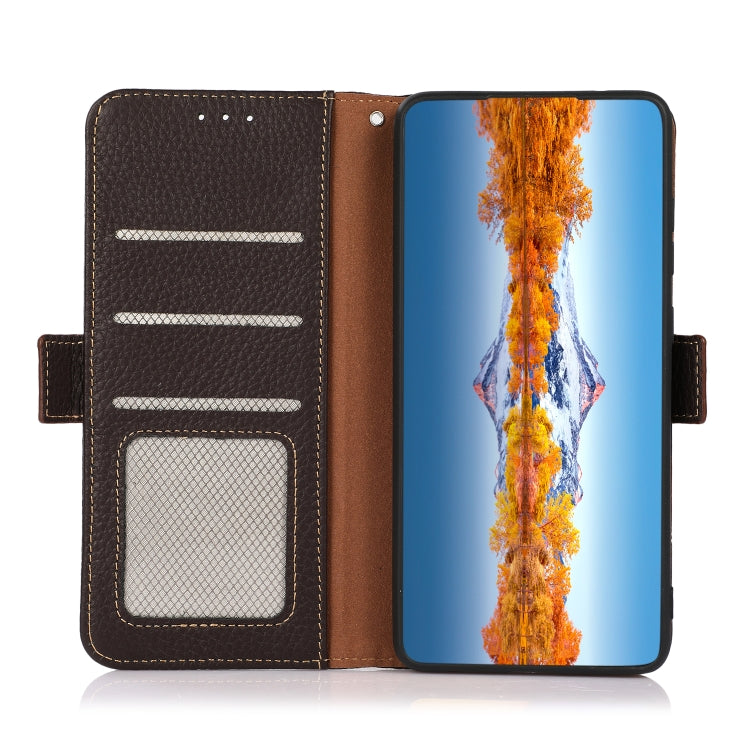 For Nokia C21 KHAZNEH Side-Magnetic Litchi Genuine Leather RFID Phone Case(Brown) - Nokia Cases by PMC TechLife | Online Shopping South Africa | PMC TechLife | Buy Now Pay Later Mobicred