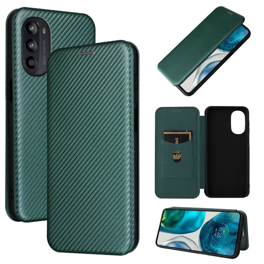 For Motorola Moto G52/G82 Carbon Fiber Texture Horizontal Flip Leather Phone Case(Green) - Motorola Cases by PMC Jewellery | Online Shopping South Africa | PMC Jewellery | Buy Now Pay Later Mobicred