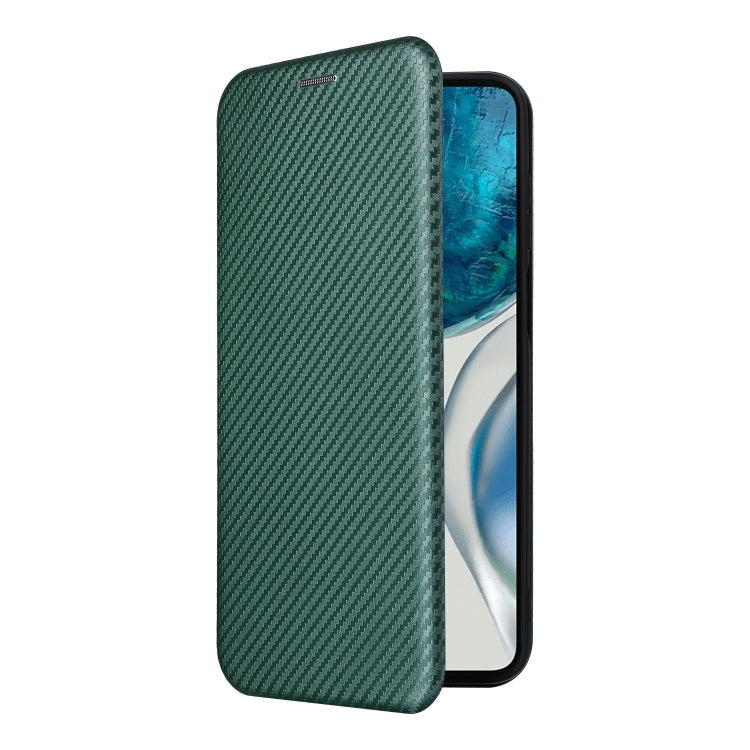 For Motorola Moto G52/G82 Carbon Fiber Texture Horizontal Flip Leather Phone Case(Green) - Motorola Cases by PMC Jewellery | Online Shopping South Africa | PMC Jewellery | Buy Now Pay Later Mobicred