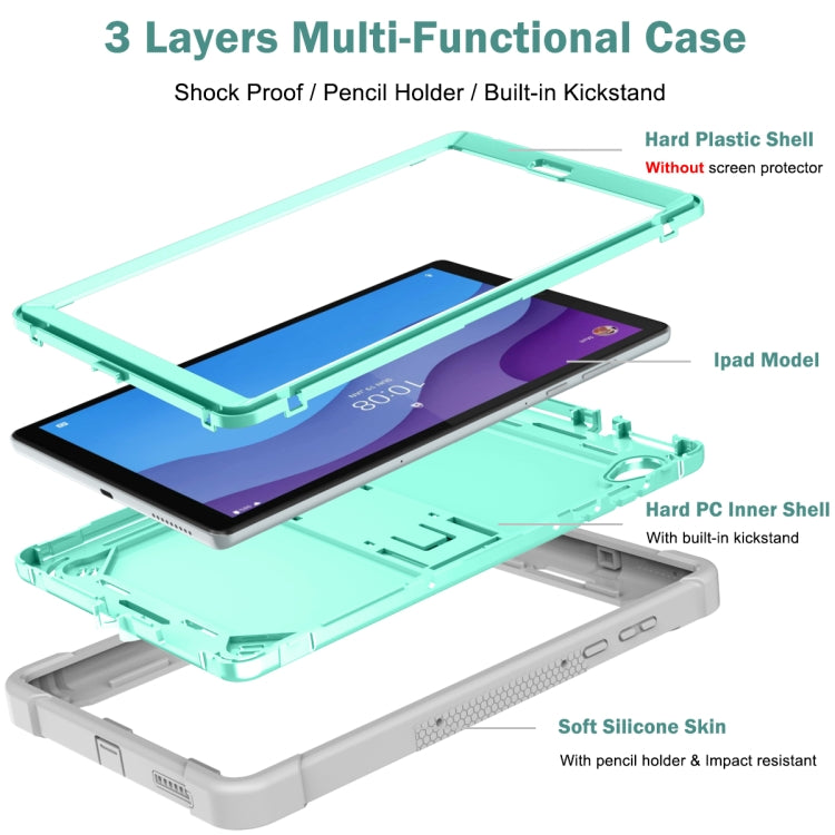 For Lenovo Tab M10 HD Silicone + PC Holder Shockproof Tablet Case(Grey+Mint Green) - Lenovo by PMC TechLife | Online Shopping South Africa | PMC TechLife | Buy Now Pay Later Mobicred