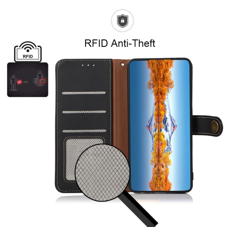 For Huawei nova Y70 Plus KHAZNEH Custer Genuine Leather RFID Phone Case(Black) - Huawei Cases by PMC TechLife | Online Shopping South Africa | PMC TechLife | Buy Now Pay Later Mobicred