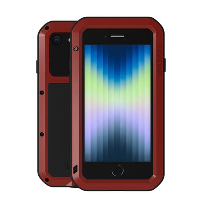 For iPhone SE 2022 / SE 2020 / 8 / 7 LOVE MEI Metal Shockproof Life Waterproof Dustproof Protective Phone Case with Glass(Red) - iPhone SE 2022 / 2020 / 8 / 7 Cases by LOVE MEI | Online Shopping South Africa | PMC Jewellery | Buy Now Pay Later Mobicred