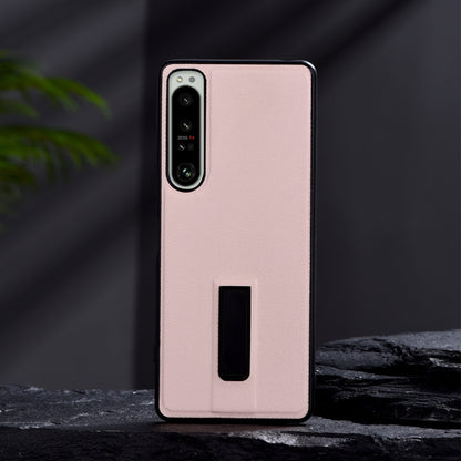 For Sony Xperia 5 II PC + Leather Texture Protective Phone Case with Metal Holder(Pink) - Sony Cases by PMC Jewellery | Online Shopping South Africa | PMC Jewellery | Buy Now Pay Later Mobicred