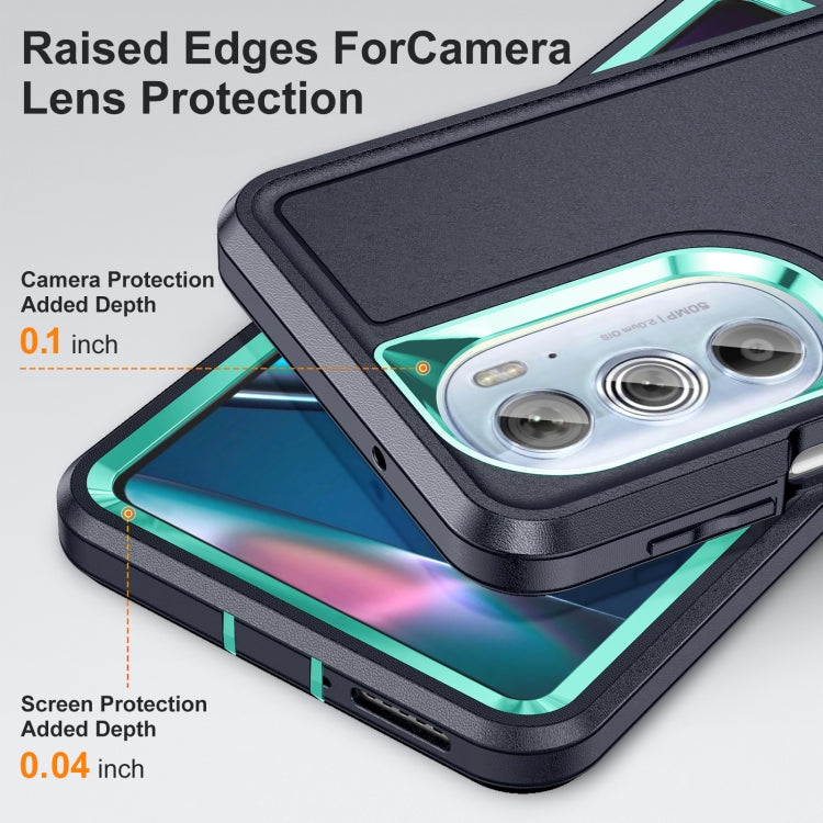 For Motorola Edge 30 Pro 3 in 1 Rugged Holder Phone Case(Dark Blue+Light Blue) - Motorola Cases by PMC Jewellery | Online Shopping South Africa | PMC Jewellery