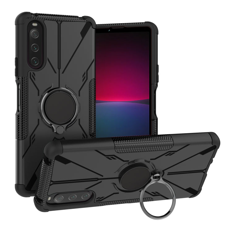 For Sony Xperia 10 IV Armor Bear Shockproof PC + TPU Phone Case with Ring(Black) - Sony Cases by PMC Jewellery | Online Shopping South Africa | PMC Jewellery