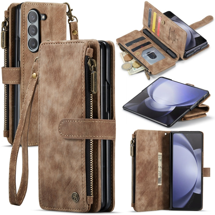 For Samsung Galaxy Z Fold5 CaseMe C30 Multifunctional Card Slots Zipper Phone Leather Phone Case(Brown) - Galaxy Z Fold5 Cases by CaseMe | Online Shopping South Africa | PMC Jewellery | Buy Now Pay Later Mobicred