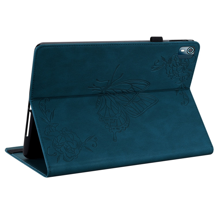 For Nokia T10 Butterfly Flower Embossed Leather Tablet Case(Blue) - Nokia by PMC Jewellery | Online Shopping South Africa | PMC Jewellery