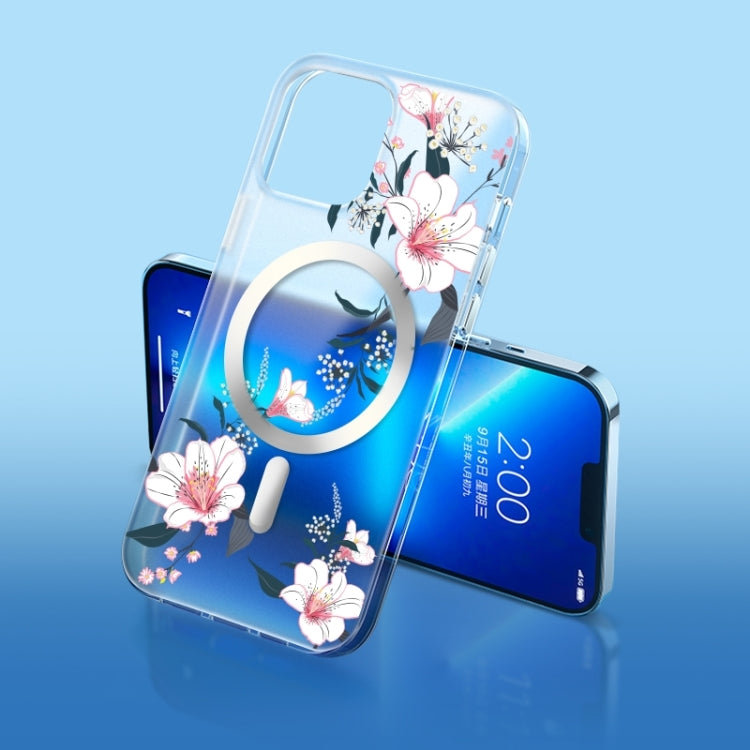 For iPhone 14 Plus Flower Frosted MagSafe Phone Case (Lily) - iPhone 14 Plus Cases by PMC TechLife | Online Shopping South Africa | PMC TechLife