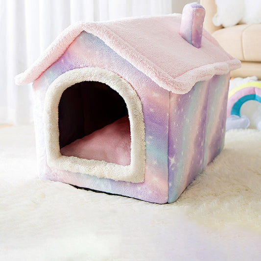 House Type Universal Removable and Washable Pet Dog Cat Bed Pet Supplies, Size:S(Pink Starry Sky) - Beds by PMC Jewellery | Online Shopping South Africa | PMC Jewellery | Buy Now Pay Later Mobicred