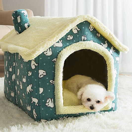 House Type Universal Removable and Washable Pet Dog Cat Bed Pet Supplies, Size:S(Green Bear House) - Beds by PMC Jewellery | Online Shopping South Africa | PMC Jewellery | Buy Now Pay Later Mobicred