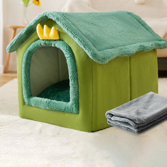 House Type Universal Removable and Washable Pet Dog Cat Bed Pet Supplies, Size:S(Green Dinosaur + Blanket) - Beds by PMC Jewellery | Online Shopping South Africa | PMC Jewellery | Buy Now Pay Later Mobicred