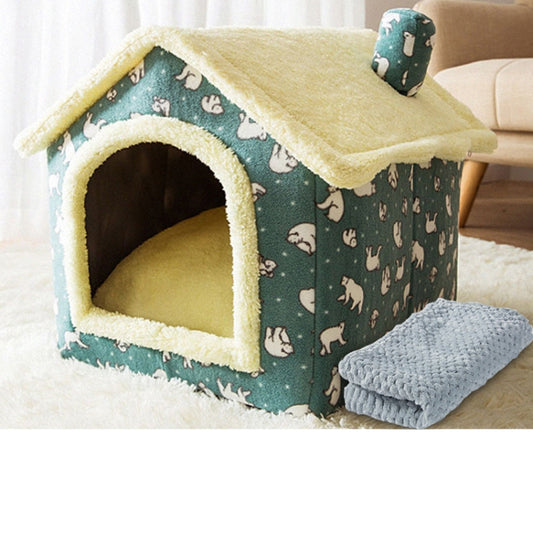 House Type Universal Removable and Washable Pet Dog Cat Bed Pet Supplies, Size:S(Green Bear House + Blanket) - Beds by PMC Jewellery | Online Shopping South Africa | PMC Jewellery | Buy Now Pay Later Mobicred