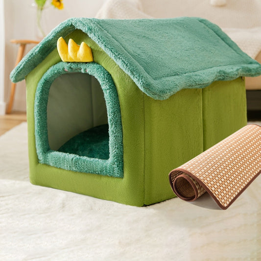 House Type Universal Removable and Washable Pet Dog Cat Bed Pet Supplies, Size:S(Green Dinosaur + Mat) - Beds by PMC Jewellery | Online Shopping South Africa | PMC Jewellery | Buy Now Pay Later Mobicred