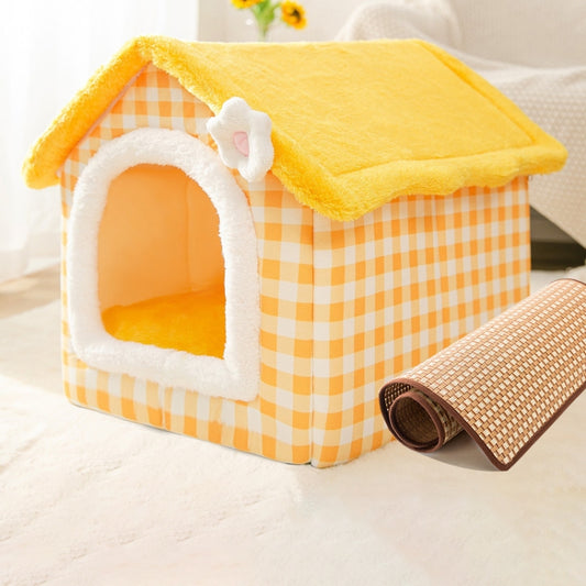 House Type Universal Removable and Washable Pet Dog Cat Bed Pet Supplies, Size:S(Yellow Flower + Mat) - Beds by PMC Jewellery | Online Shopping South Africa | PMC Jewellery | Buy Now Pay Later Mobicred