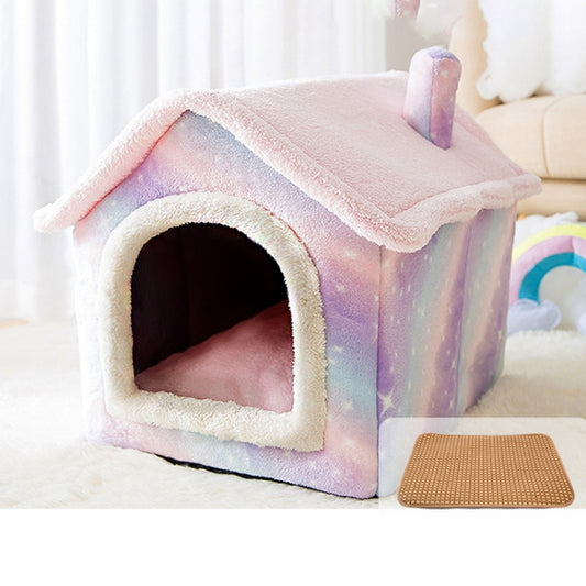 House Type Universal Removable and Washable Pet Dog Cat Bed Pet Supplies, Size:S(Pink Starry Sky + Mat) - Beds by PMC Jewellery | Online Shopping South Africa | PMC Jewellery | Buy Now Pay Later Mobicred