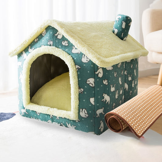 House Type Universal Removable and Washable Pet Dog Cat Bed Pet Supplies, Size:S(Green Bear House + Mat) - Beds by PMC Jewellery | Online Shopping South Africa | PMC Jewellery | Buy Now Pay Later Mobicred