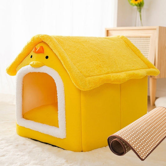 House Type Universal Removable and Washable Pet Dog Cat Bed Pet Supplies, Size:S(Yellow Chick + Mat) - Beds by PMC Jewellery | Online Shopping South Africa | PMC Jewellery | Buy Now Pay Later Mobicred