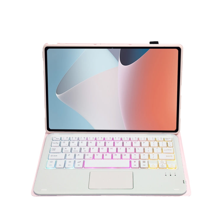 OP12-AS Lambskin Texture Ultra-thin Bluetooth Keyboard Leather Case with Touchpad & Backlight For OPPO Pad Air 10.4 inch(Pink) - Others Keyboard by PMC TechLife | Online Shopping South Africa | PMC TechLife