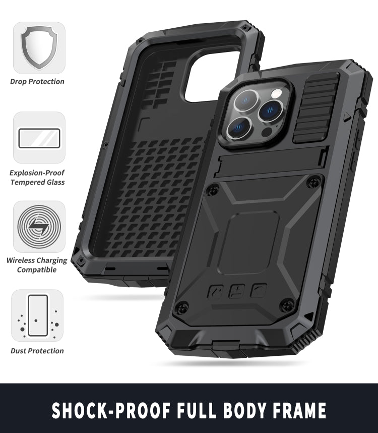 For iPhone 14 Pro R-JUST Shockproof Waterproof Dust-proof Case with Holder(Black) - free shipping - PMC TechLife - Order now!