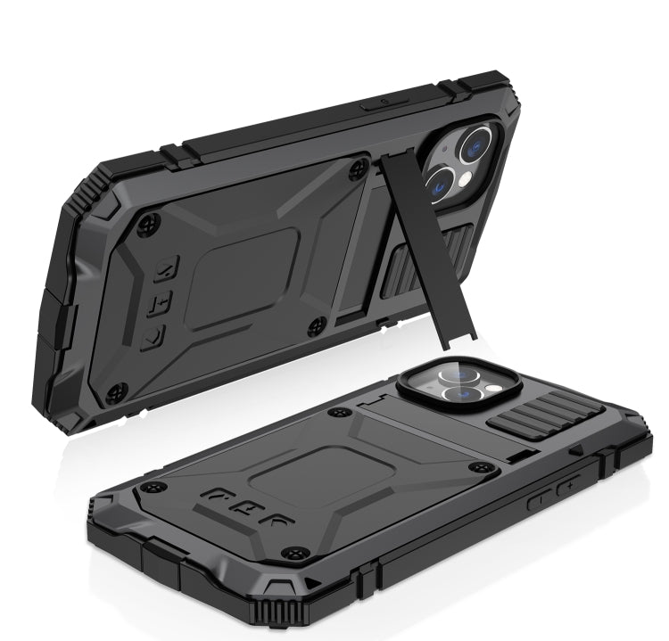 For iPhone 14 R-JUST Shockproof Waterproof Dust-proof Case with Holder (Black) - iPhone 14 Cases by R-JUST | Online Shopping South Africa | PMC TechLife | Buy Now Pay Later Mobicred