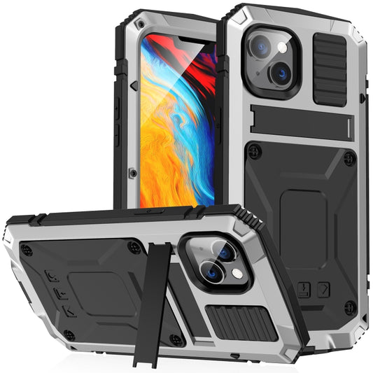 For iPhone 14 Plus R-JUST Shockproof Waterproof Dust-proof Case with Holder (Silver) - iPhone 14 Plus Cases by R-JUST | Online Shopping South Africa | PMC Jewellery