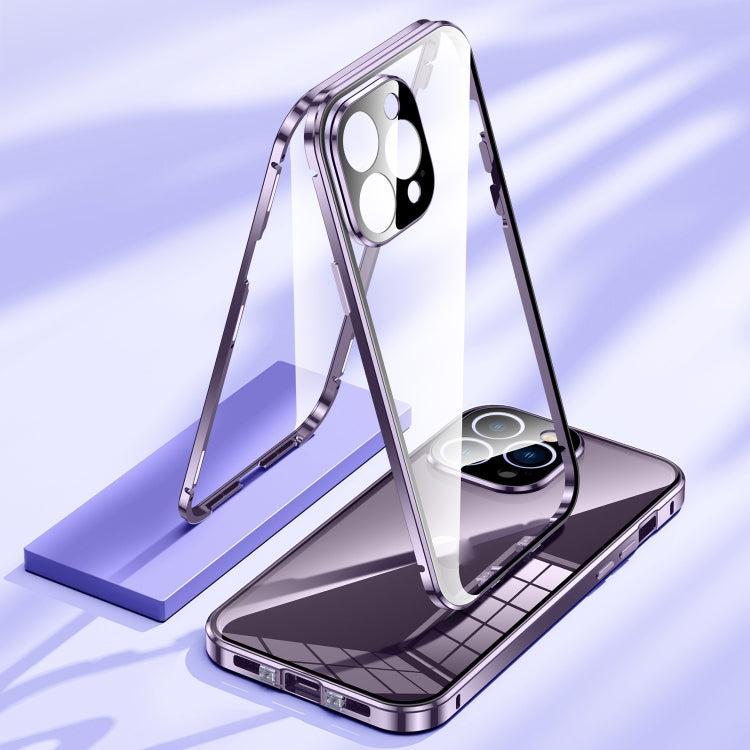 For iPhone 14 Pro Max Magnetic Double-buckle HD Tempered Glass Phone Case (Gold) - iPhone 14 Pro Max Cases by PMC TechLife | Online Shopping South Africa | PMC TechLife