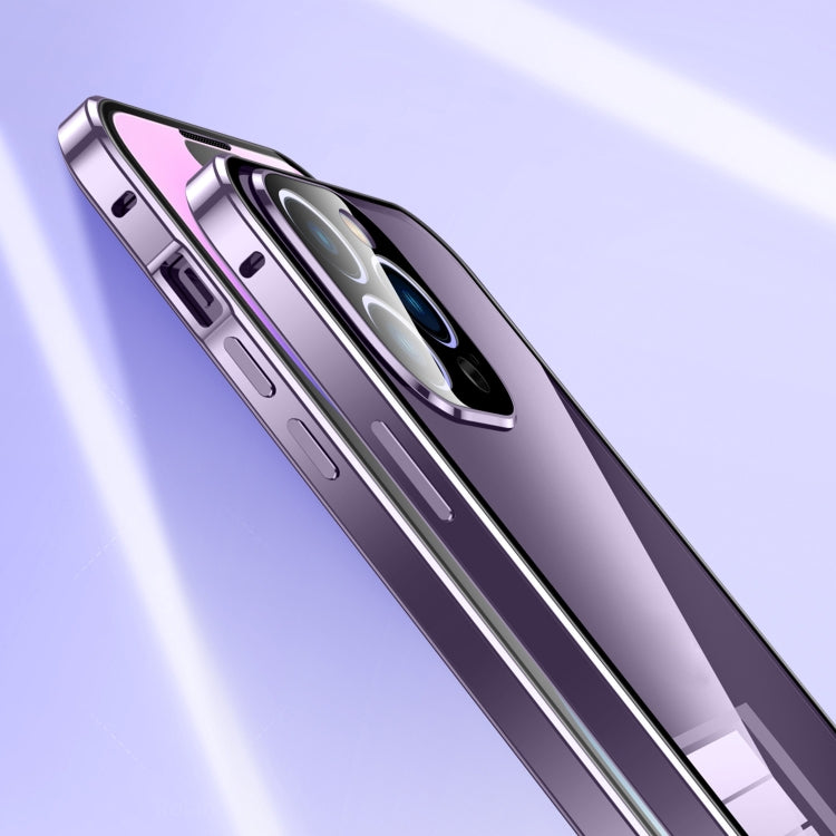 For iPhone 14 Pro Max Magnetic Double-buckle HD Tempered Glass Phone Case (Gold) - iPhone 14 Pro Max Cases by PMC TechLife | Online Shopping South Africa | PMC TechLife